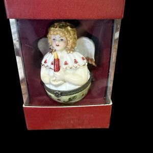 Villeroy & Boch Hinged Trinket Box ~ Porcelain Angel With Candle 3 1/2" EUC Box